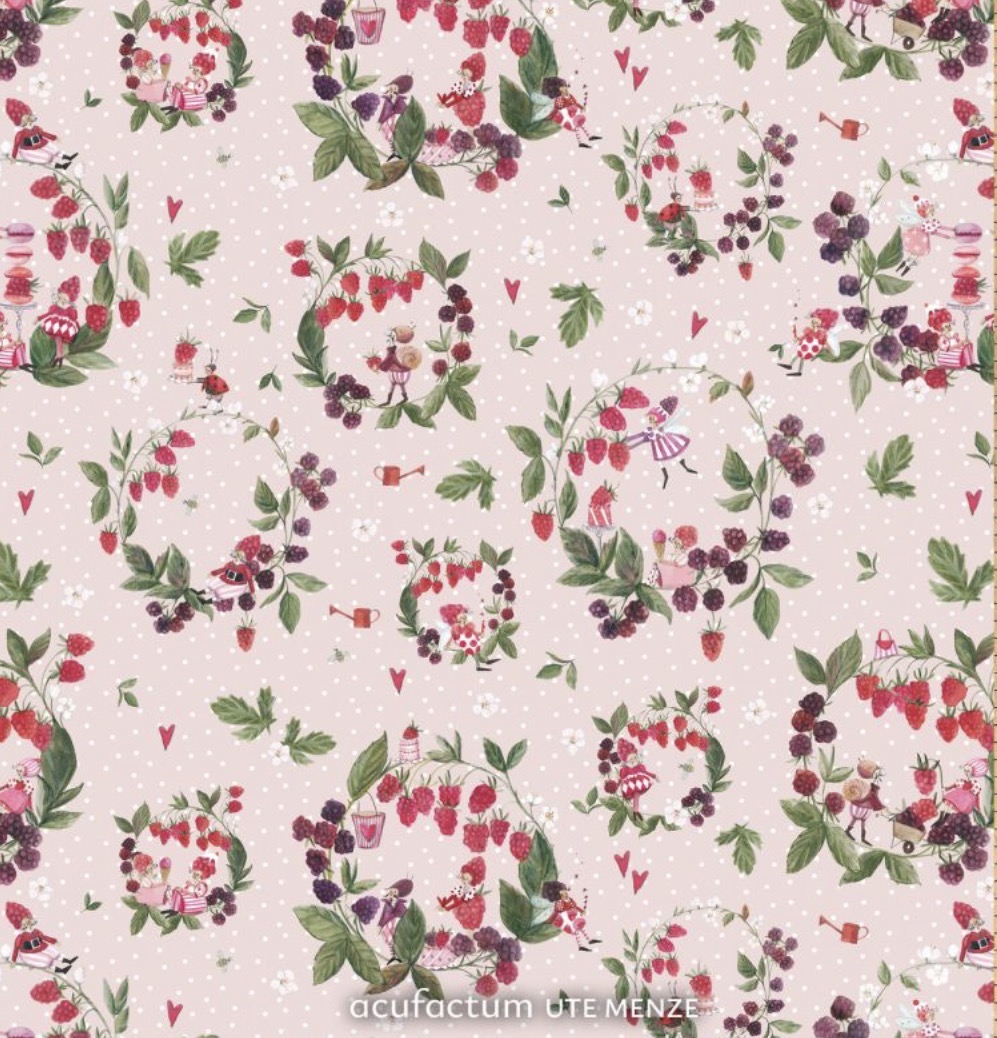 Baumwollstoff Himbeerkränze
